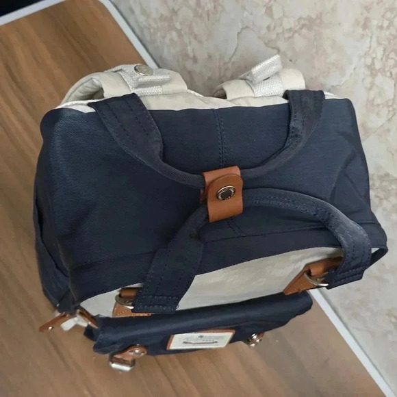 Himawari | Backpack | Navy and Beige | Brushed Silver Accents | Gently worn - Picture 6 of 12